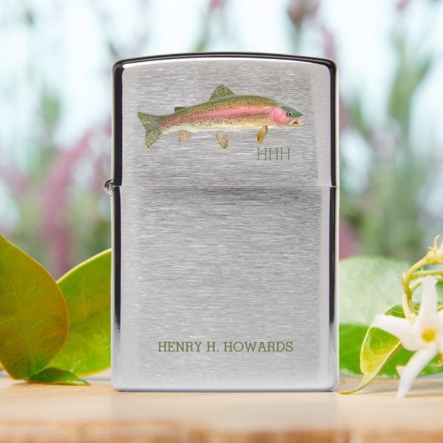 Rainbow Trout Fishing Monogram and Name Zippo Lighter | Zazzle