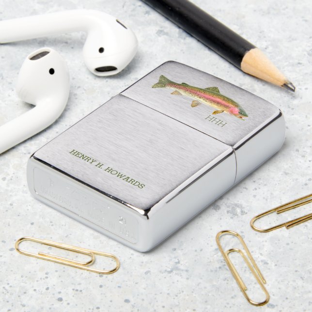 Rainbow Trout Fishing Monogram and Name Zippo Lighter | Zazzle