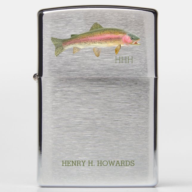 Rainbow Trout Fishing Monogram and Name Zippo Lighter (Front)