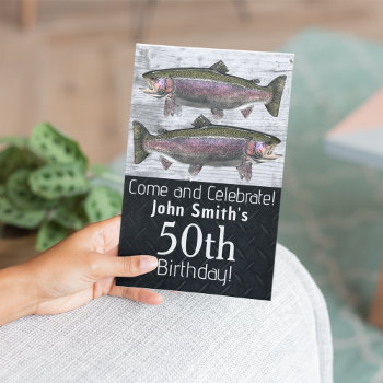 Rainbow Trout Fishing Outdoors Birthday Invitation by TheShirtBox at Zazzle