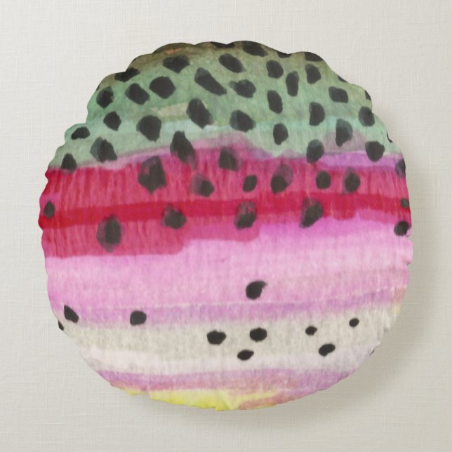 Rainbow Trout Fishing Round Pillow (Front)