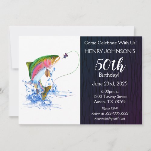 Rainbow Trout Fishing Themed 50th Birthday Invitation