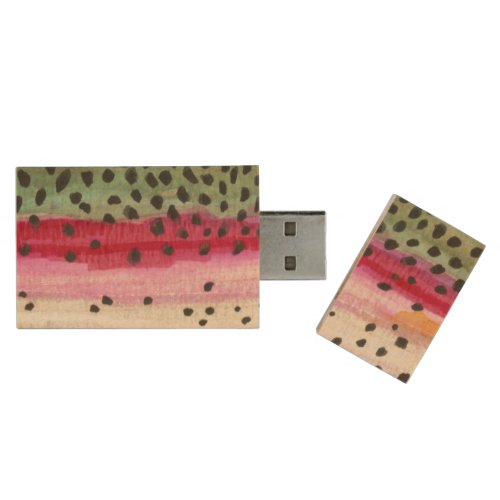 Rainbow Trout Fishing Wood USB Flash Drive