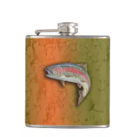 Vintage Rainbow Trout Fly Fishing Flask