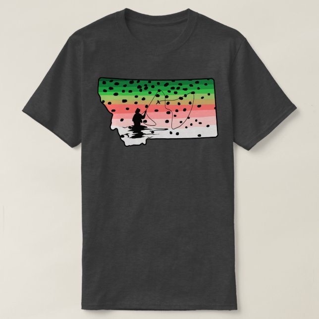 Rainbow Trout Fly Fish Montana State Map Fly Fishi T-Shirt (Design Front)