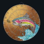 Rainbow Trout Fly Fishing Dart Board<br><div class="desc">Rainbow trout jumping out of water splash. Trout hand drawn by ©Tina Hesskew of Fishing Hunting Life.</div>