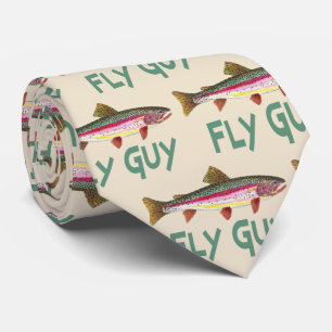 Rainbow Trout Fly FIshing Humorous FLY GUY Neck Tie