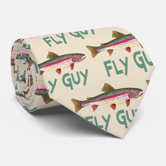 Rainbow Trout Fly FIshing Humorous FLY GUY Neck Tie (Rolled)