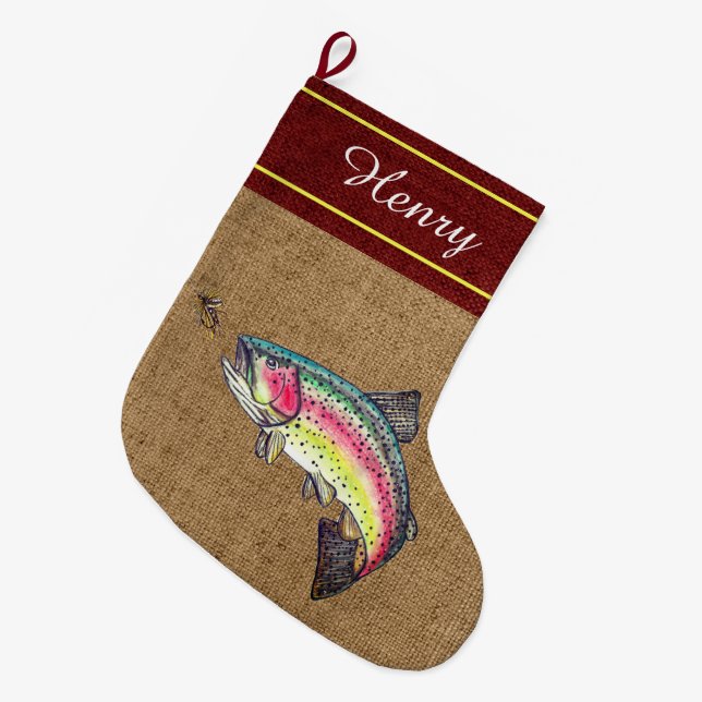 Rainbow Trout Fly Fishing Large Christmas Stocking (Front (Hanging))
