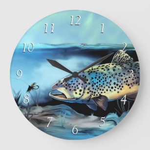 Rainbow Trout Fly Fishing Large Clock