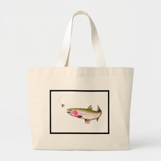 Rainbow Trout Fly Fishing Large Tote Bag (Front)