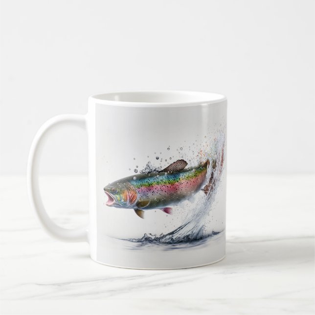 Rainbow Trout Fly Fishing Monogram Coffee Mug (Left)