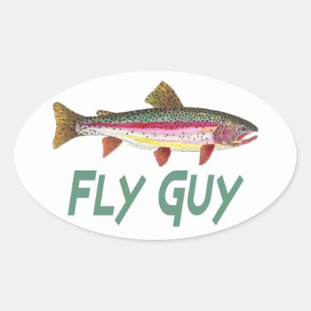 Rainbow Trout Fly Fishing Oval Sticker by TroutWhiskers at Zazzle