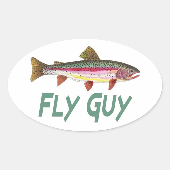 Rainbow Trout Fly FIshing Oval Sticker (Front)