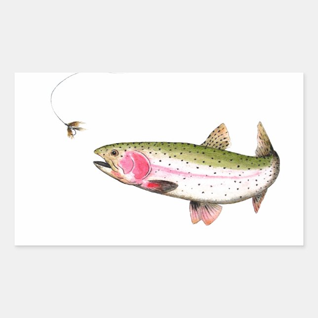 Rainbow Trout Fly Fishing Rectangular Sticker (Front)