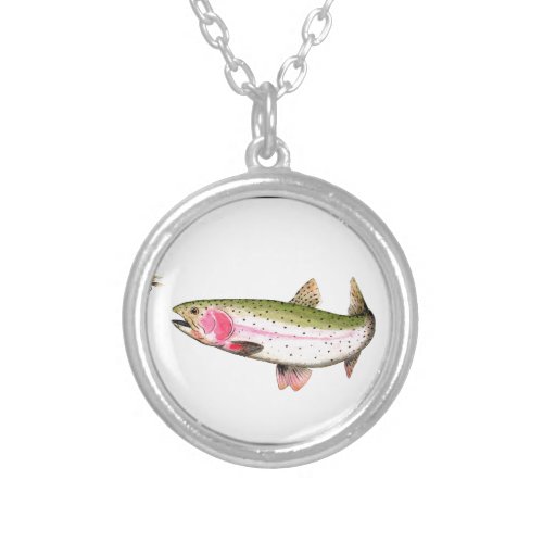 Rainbow Trout Fly Fishing Silver Plated Necklace