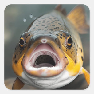 Rainbow Trout Flying Fishing Square Sticker