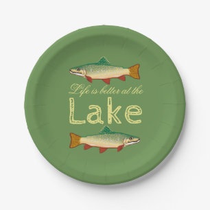 Rainbow Trout Green Life is better at the Lake Paper Plates