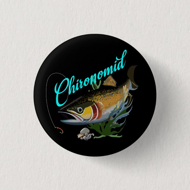 Rainbow Trout In Search For Blood Worm Button (Front)