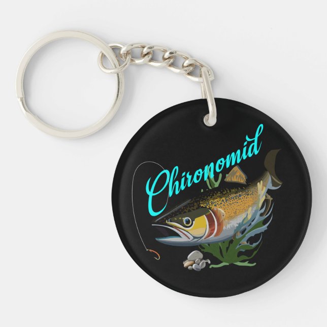 Rainbow Trout In Search For Blood Worm Keychain (Front)