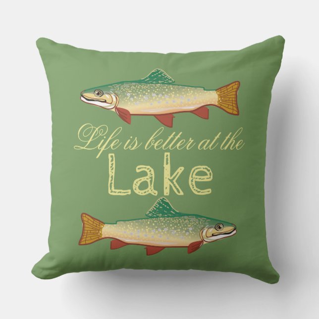 Rainbow Trout | Life is better at the Lake Throw Pillow (Front)