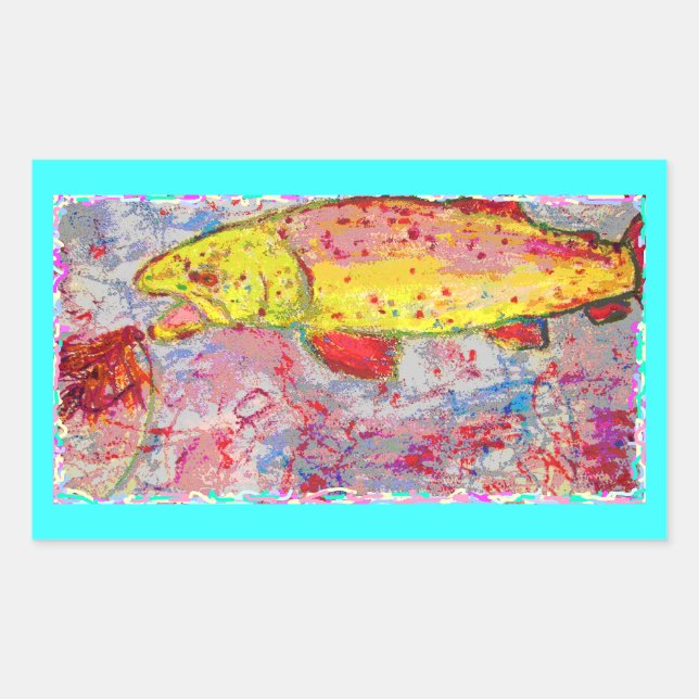 rainbow trout screenprint look rectangular sticker (Front)