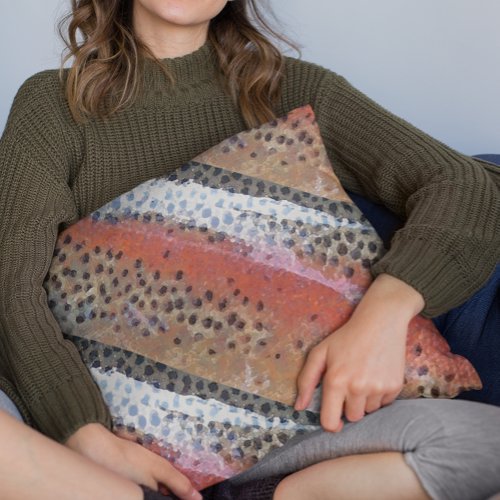 Rainbow Trout Skin Abstract Pattern Printed Throw Pillow
