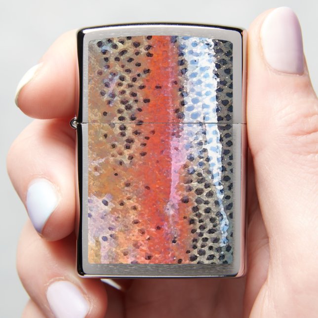 Rainbow Trout Skin Abstract Pattern Zippo Lighter (In Hand)
