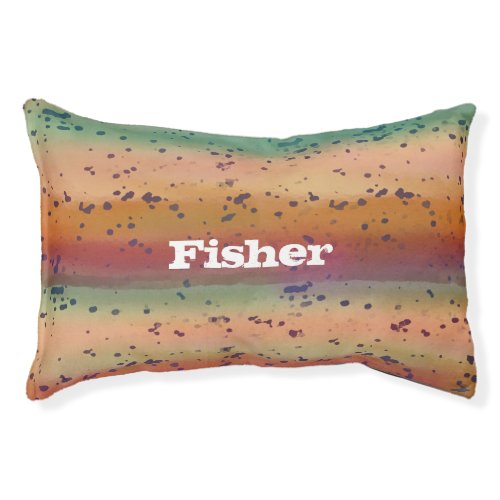 Rainbow Trout Skin Pattern with Name Fly Fishing Pet Bed