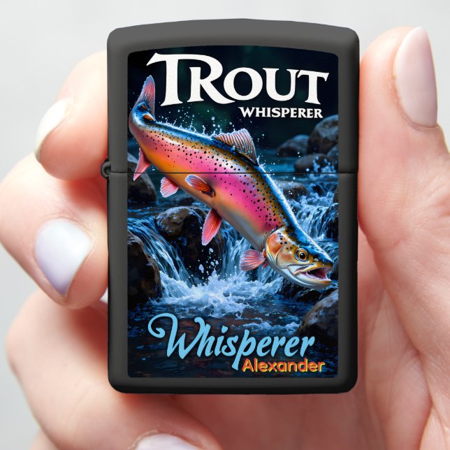 Rainbow Trout Stream Personalized Fishing Zippo Lighter (In Hand)
