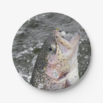 Rainbow Trout Takes The Bait Paper Plates by WackemArt at Zazzle
