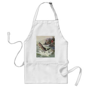 Rainbow Trout, Vintage Fisherman Fishing for Fish Adult Apron