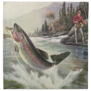 Rainbow Trout, Vintage Fisherman Fishing for Fish Cloth Napkin