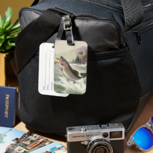 Rainbow Trout, Vintage Fisherman Fishing for Fish Luggage Tag