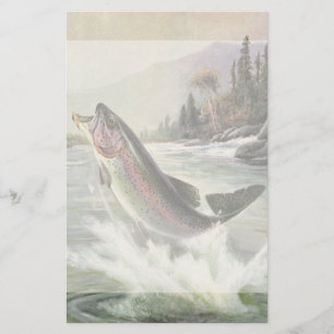 Rainbow Trout, Vintage Fisherman Fishing for Fish Stationery