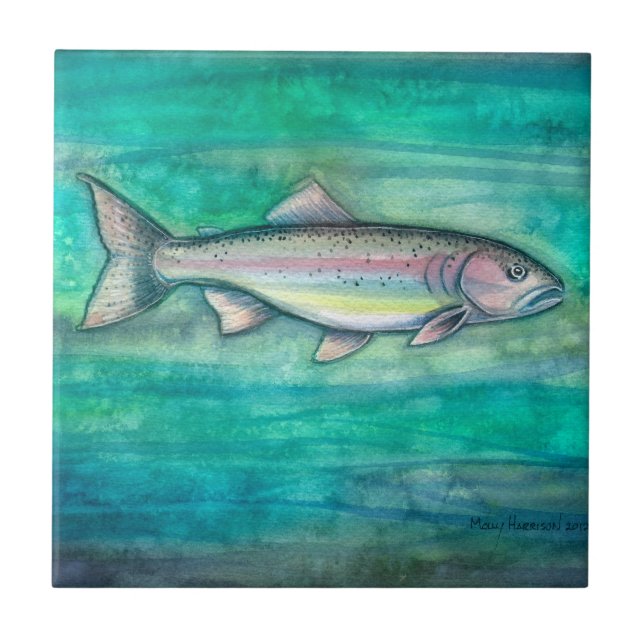 Rainbow Trout Wildlife Watercolor Art Tile (Front)