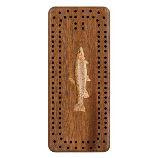 Rainbow Trout Wood Cribbage Board (Front Vertical)