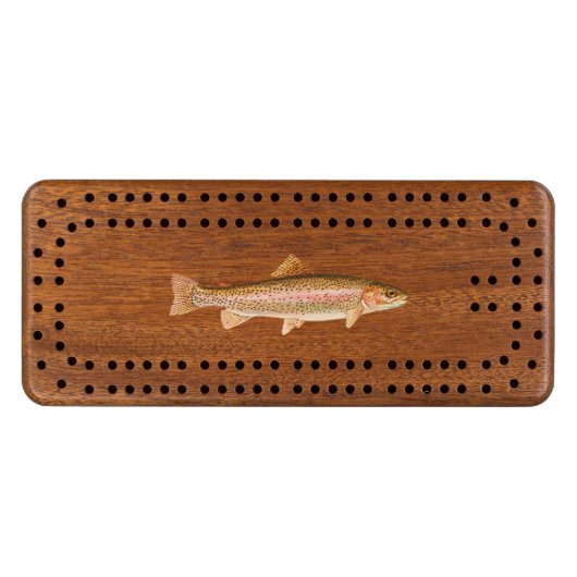 Rainbow Trout Wood Cribbage Board (Front (Horizontal))