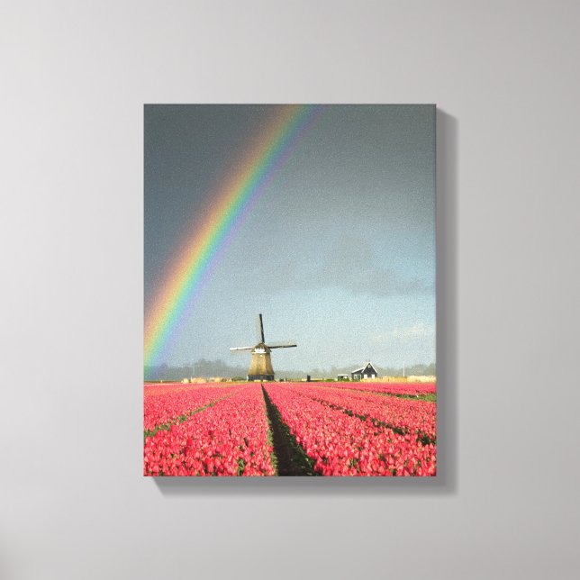 Rainbow, tulips and windmill vertical canvas print (Front)