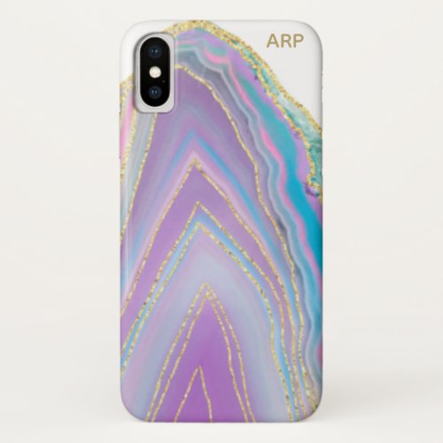  Rainbow Turquoise _ Agate Gold Glitter Pastel iPhone XS Case