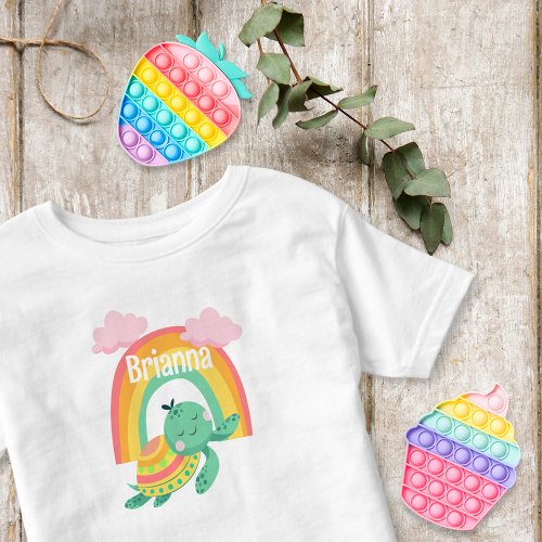 Rainbow Turtle  Rainbow and Clouds Personalized  Toddler T_shirt