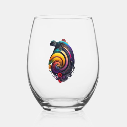 Rainbow Turtle Stemless Wine Glass