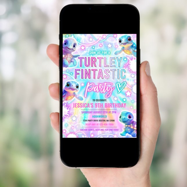 Rainbow Turtle Under The Sea Birthday Party Invitation (Front Digital)