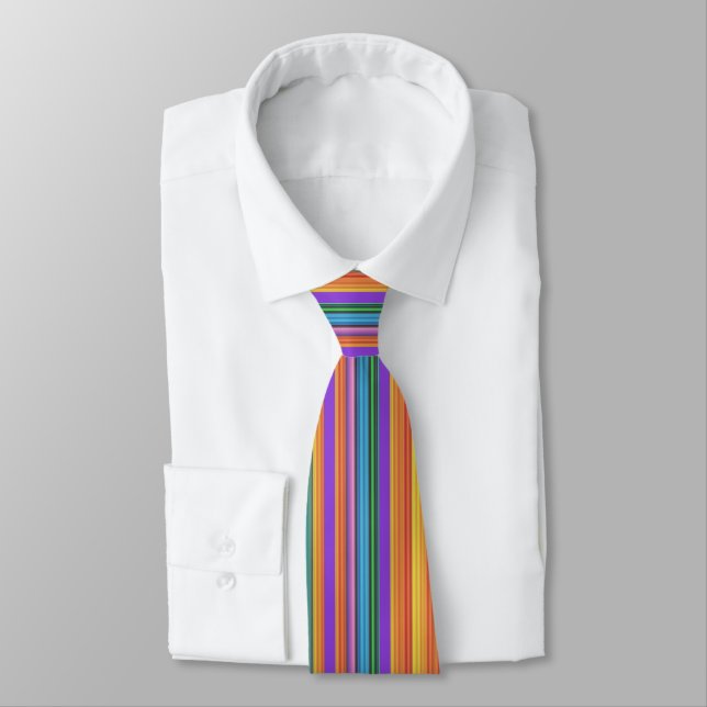 Rainbow Tutti Fruiti Striped Necktie (Tied)