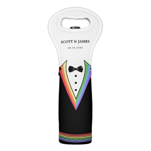 Rainbow Tuxedo Gay LGBTQ Wedding Party  Wine Bag