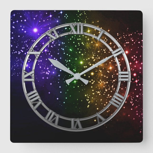 Rainbow Twilight Square Wall Clock (Front)