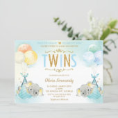 Rainbow Twin Boys Elephant Baby Shower Sprinkle Invitation (Standing Front)