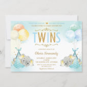 Rainbow Twin Boys Elephant Baby Shower Sprinkle Invitation (Front)
