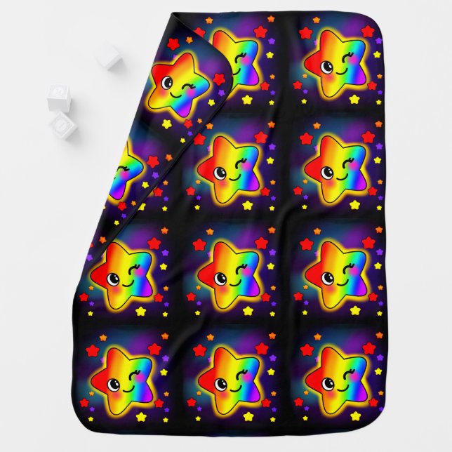 Rainbow Twinkle Star Cosmic Galaxy Baby Blanket (In Situ)