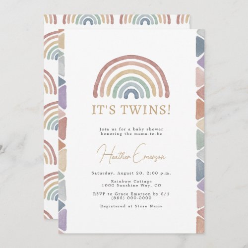 Rainbow Twins Baby Shower Invitation